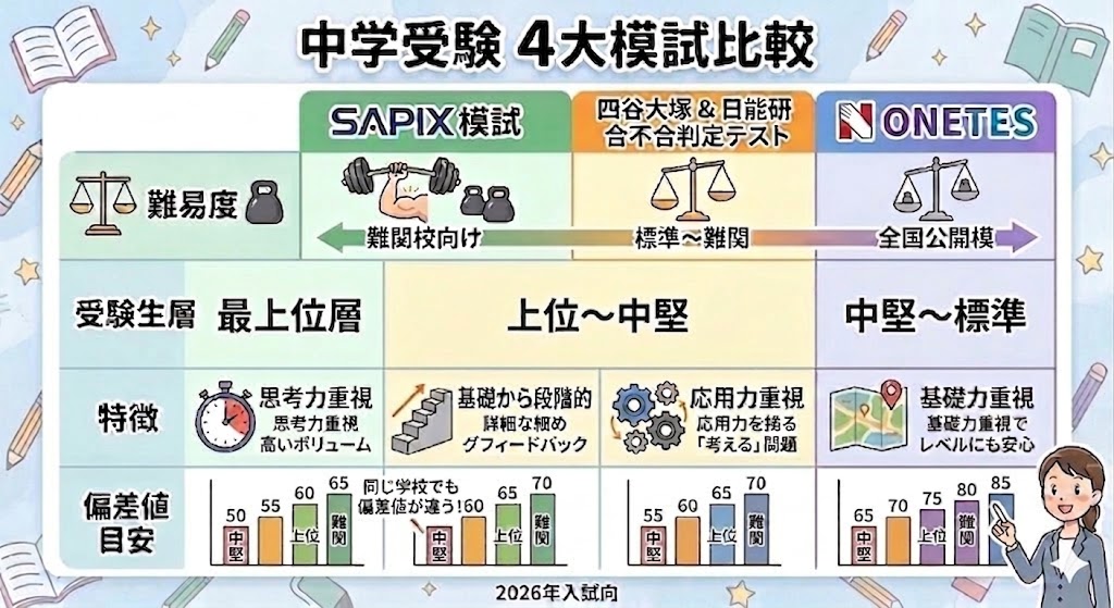 中学受験4大模試比較